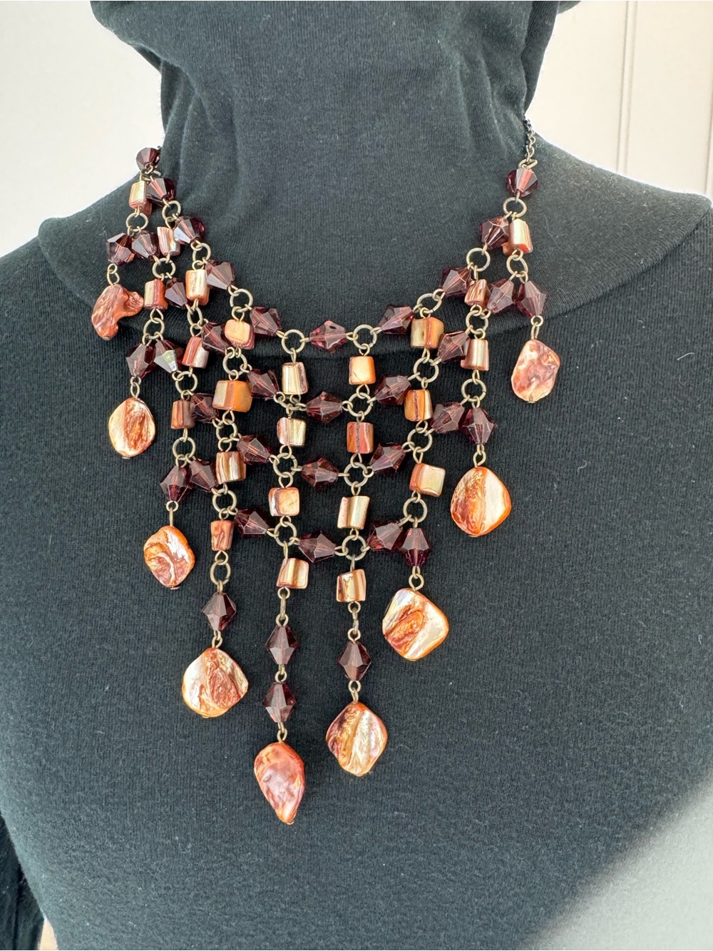 Copper & Burgundy Cascading Bib Necklace Festival wear